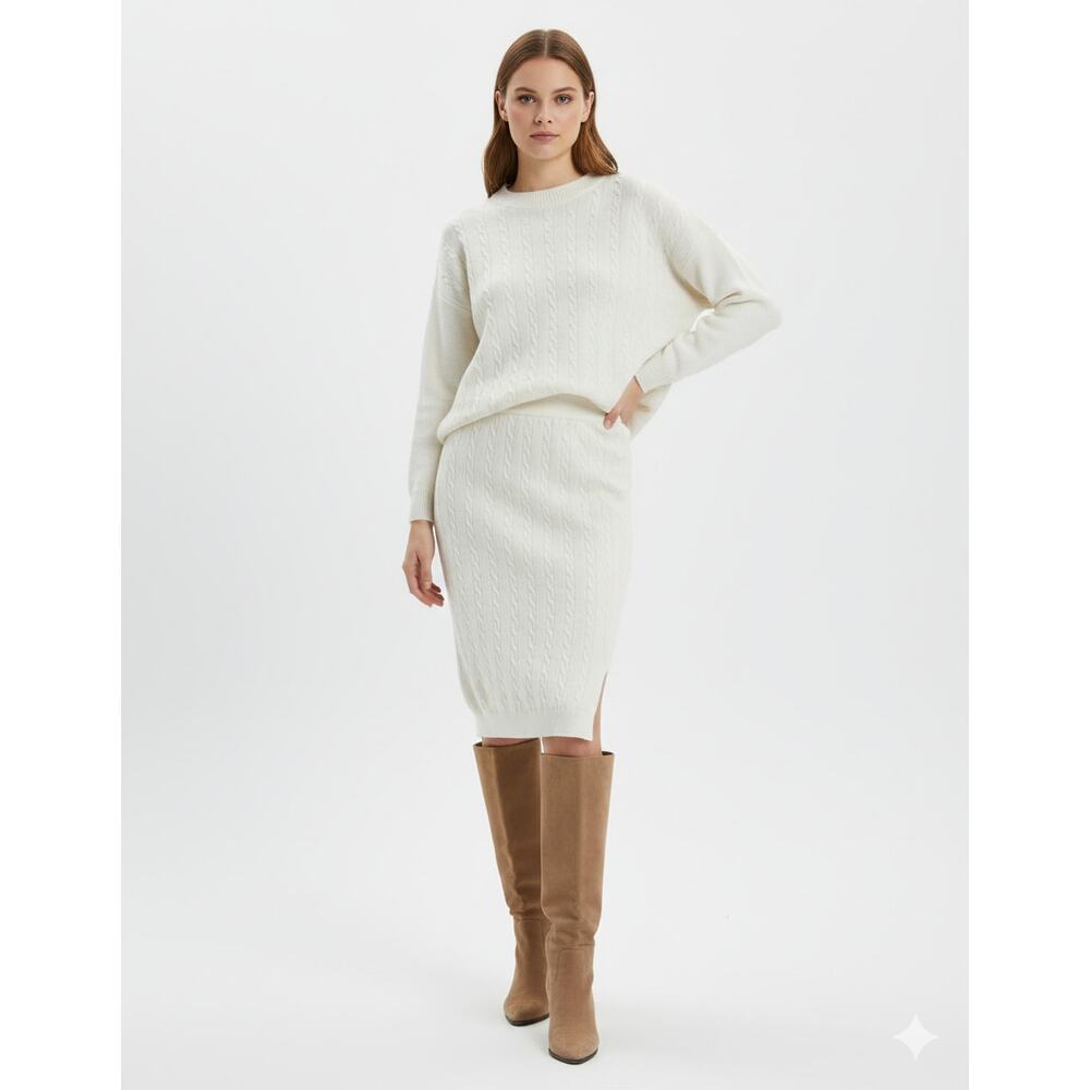 Dilvin Knit Braided Slit Skirt Womens Size Small New Cream Knitwear Collection